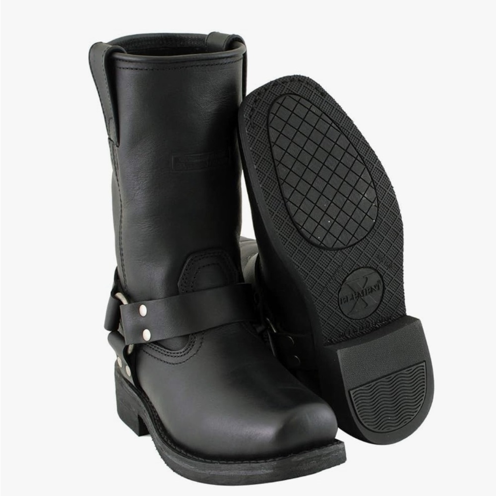 Black Women's Mid-Calf Harness Leather Boots